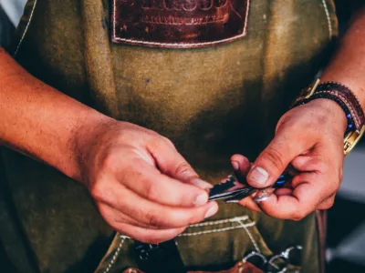 Close-up on a man hands handling a fastener