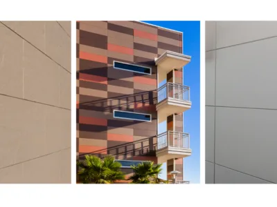 Nichiha siding panel of a building apartment.