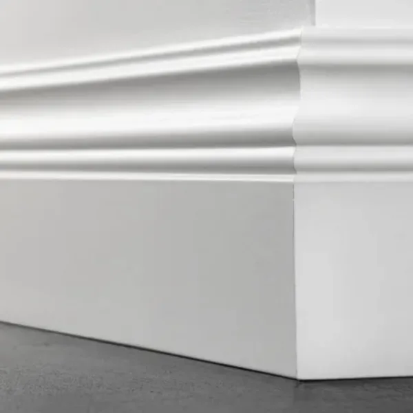 Close-up of a white decorative moulding.