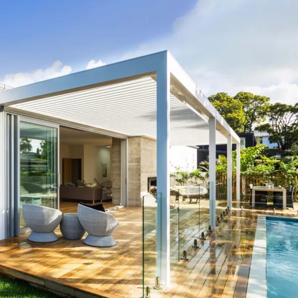 White beams on a blue sky background.