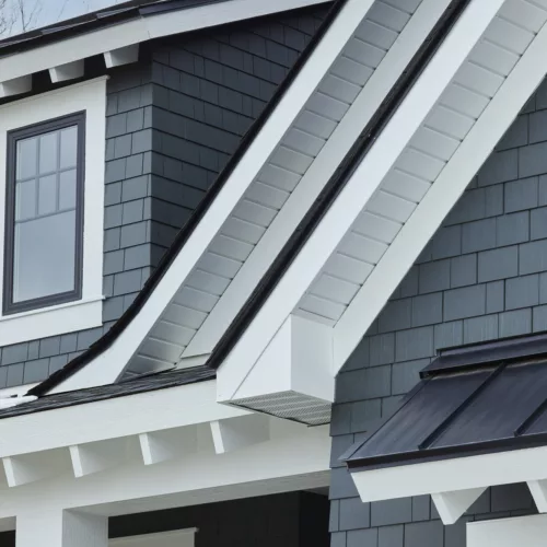 Azek exteriors Shingles house steel blue