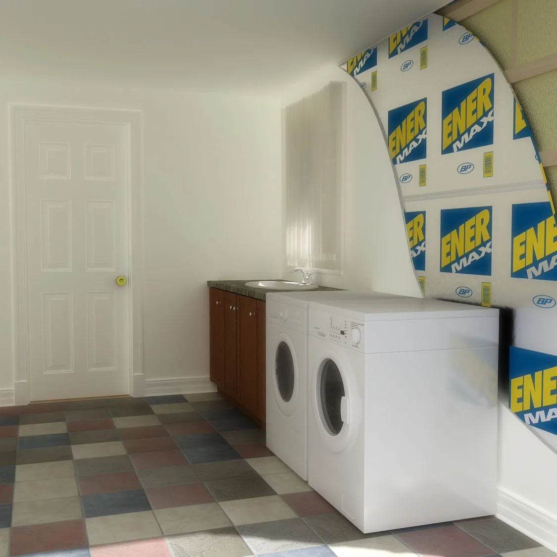 Enermax BP insulating wall panels in a laundry room
