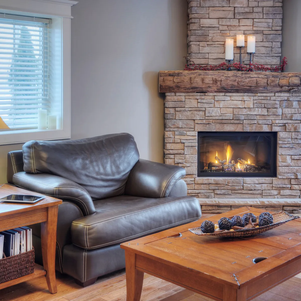 Fusion Stone Veneer Great Lakes interior corner fireplace