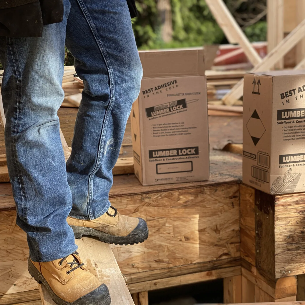 LUMBER LOCK Subfloor and Construction Adhesive with box and cartridge