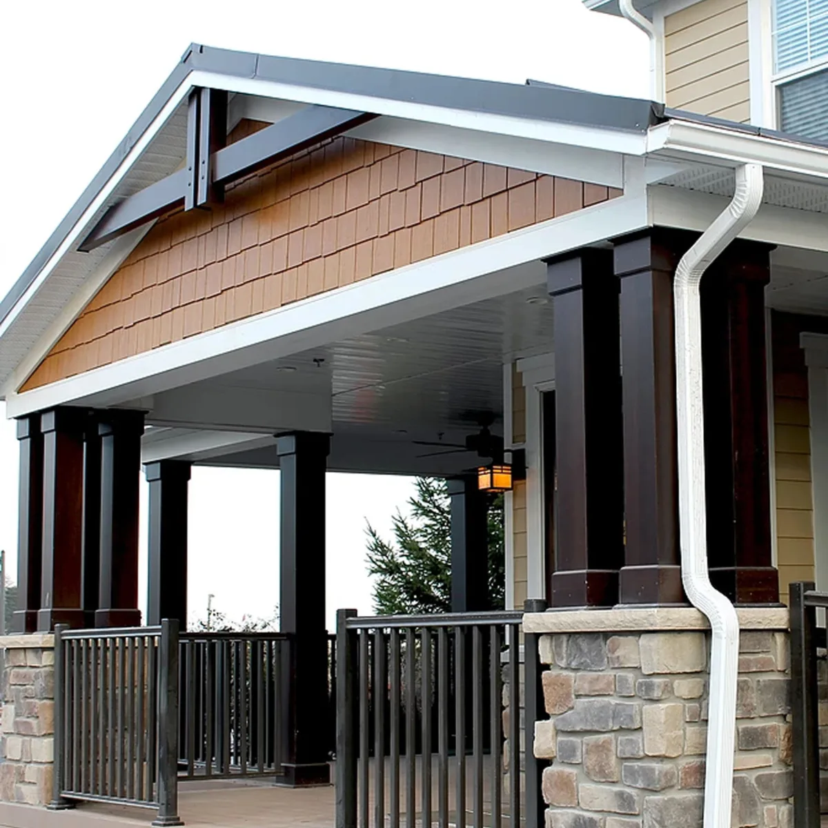 Prestige DIY PVC Products columns, gables, and soffit on porch