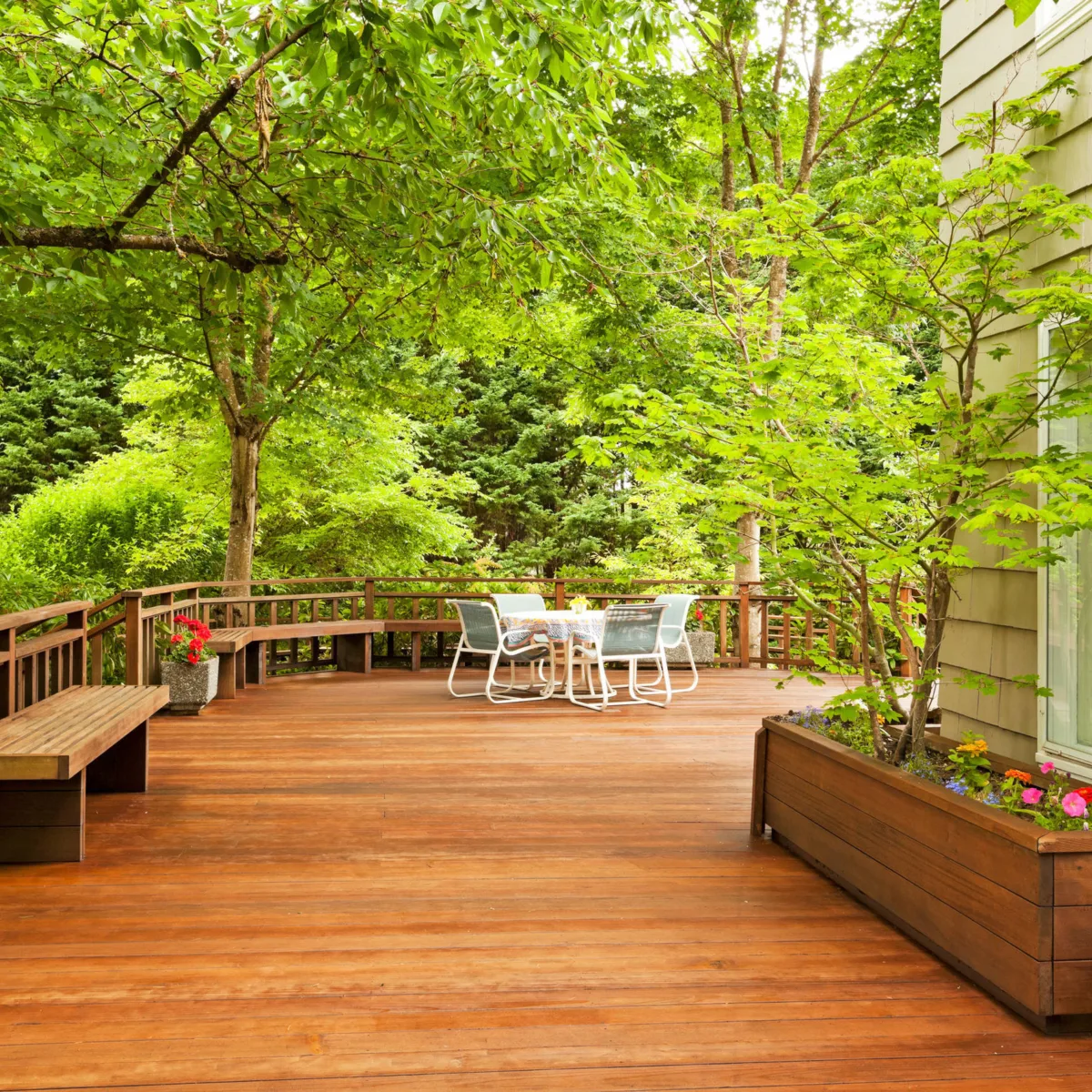 Southern Yellow Pine Decking Components - backyard deck with rails and plank